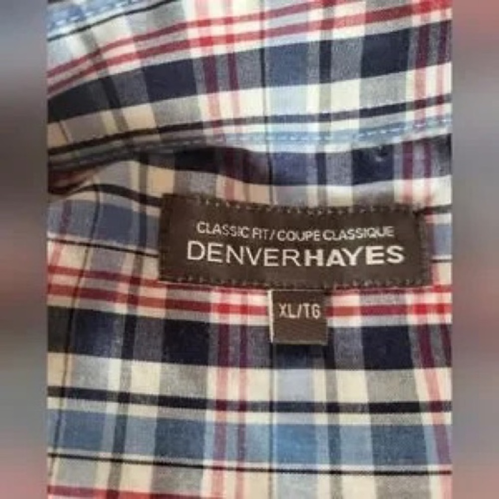 Denver Hayes Men's Plaid Button-Down Shirt in White, Blue, and Red - Picture 3 of 4